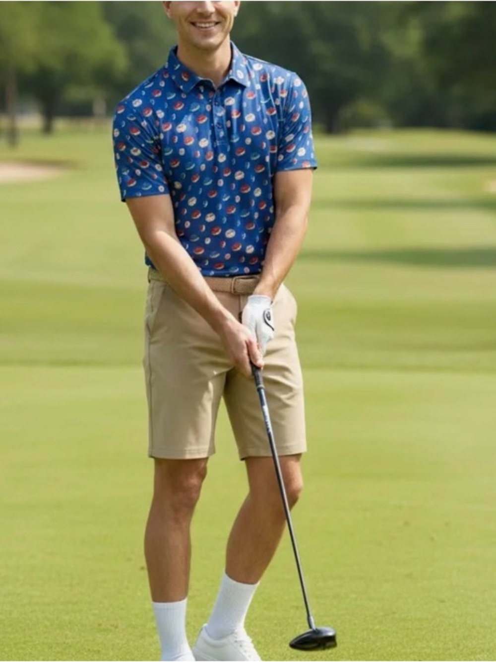 Birdie Bound Men's   Donuts Print Polo Golf Shirt Size L